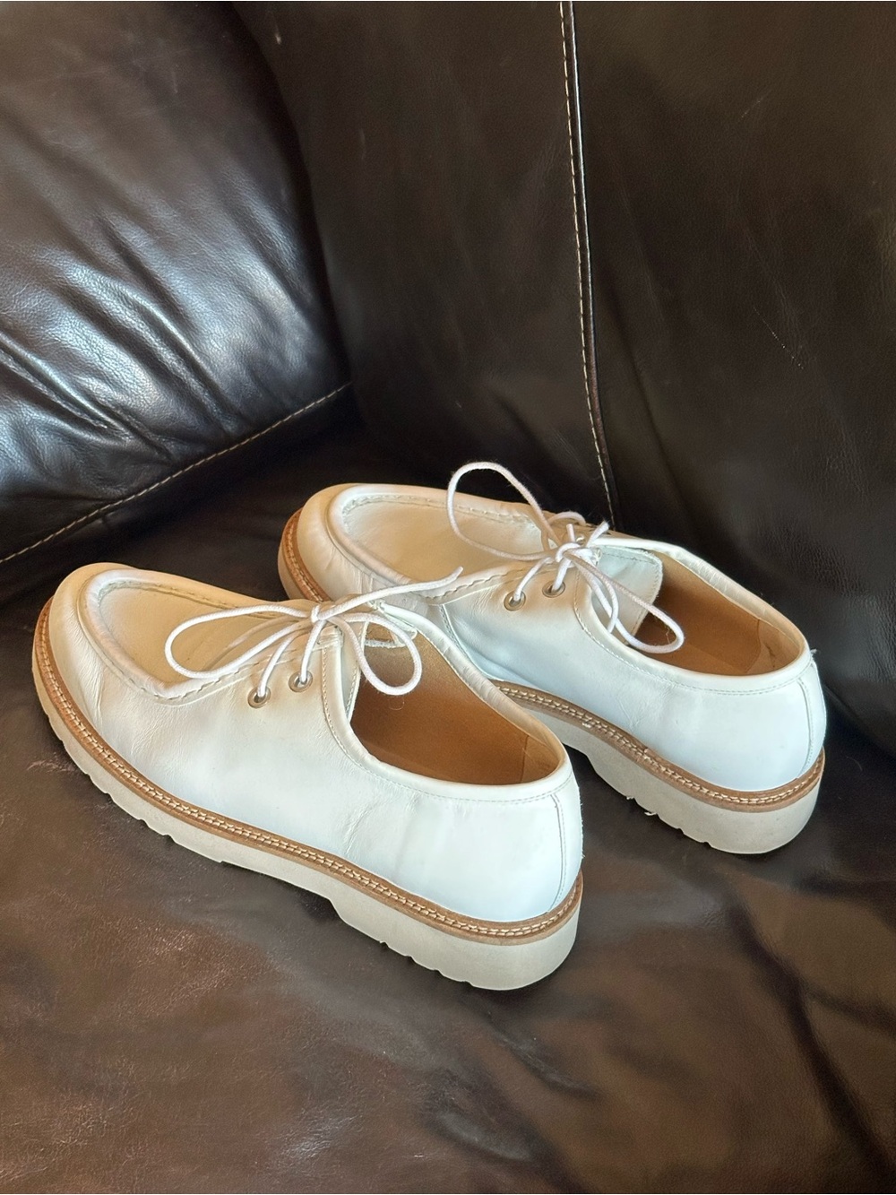 Anthropologie White Leather Derby-Style Lace-Up Shoes